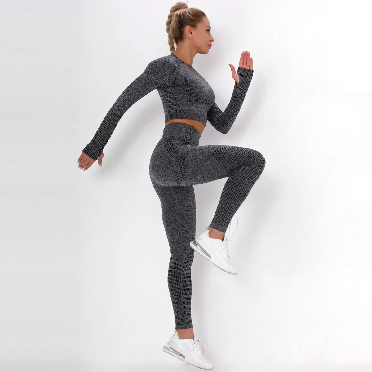 2/3/5PCS Women Sportswear Yoga Set Gym Clothing Tracksuit Long Sleeve Crop Top High Waist Seamless Leggings Fitness Sports Suits