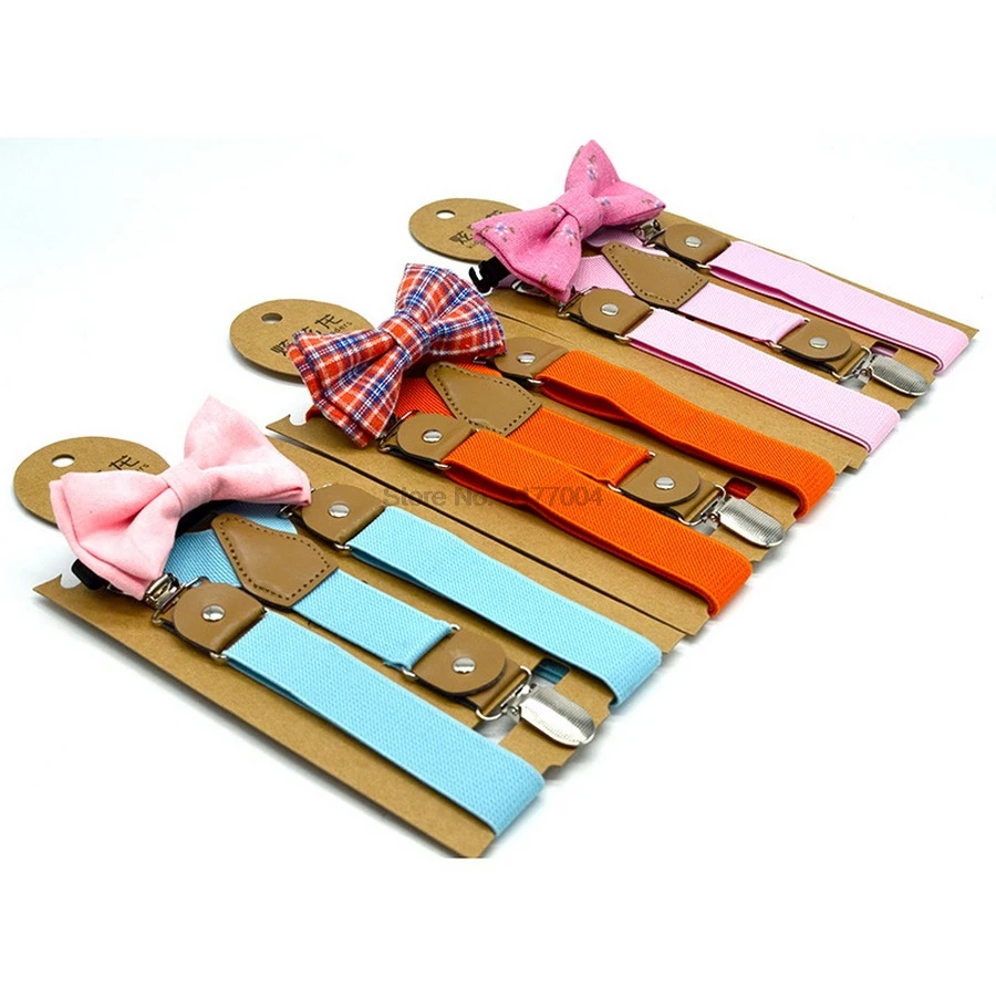 DHL 50pcs Baby High Elastic Bow Ties Set Boys Wedding Matching Braces Suspenders Bowknot Kids Gentle Bow Ties with Metal Clip