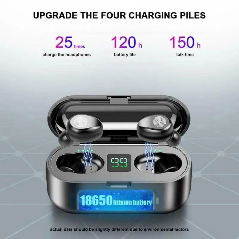 2000 мАч Мощность Bluetooth 5,0 гарнитура стерео Спорт Беспроводная гарнитура с дисплеем батареи цифровой сенсорный наушник