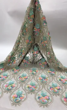 

newest muti color sequin Modern design French net lace fabric African sequins lace embroidery tulle lace fabric for party dress