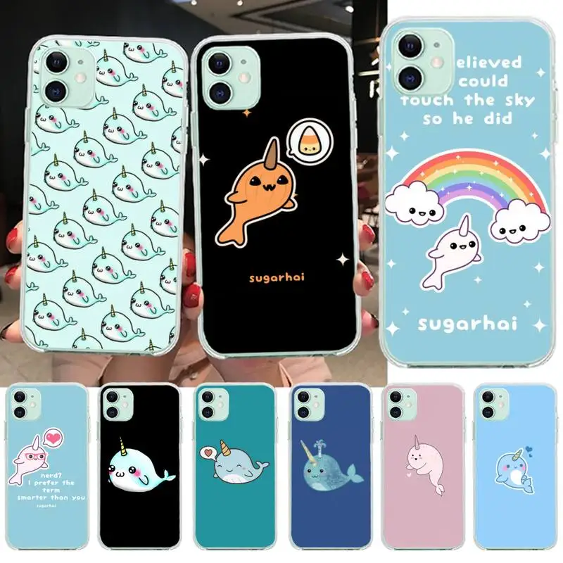 CUTEWANAN Narwhal Kawaii милые животные черный мягкий резиновый чехол для телефона iPhone 11 pro XS