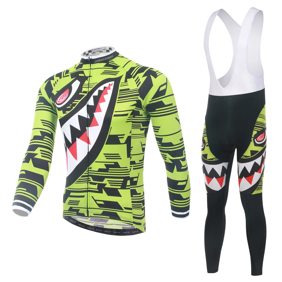 

Xintown Fluorescent Shark Riding Clothes Suspender Strap Long-sleeve Suit Cyclist Coat Fleece Windproof Warm Feature Underwear