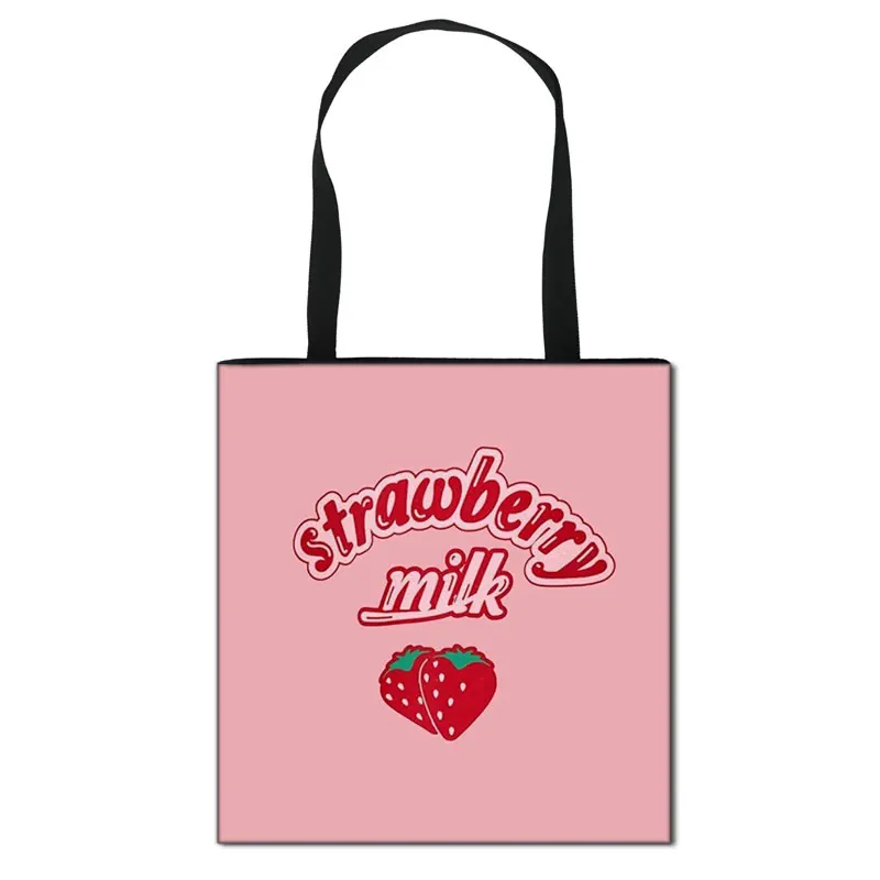 Harajuku Kawaii Strawberry Milk Tote Bags Women Handbag Lolita Girls Portable Shoulder Bags for Travel E-Girl Shopping Bag Gift 