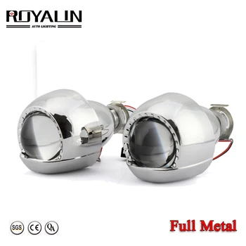 

ROYALIN Bi Xenon Metal Lens Mini 2.0 Smallest Micro HID Headlight Projector Lamp w/ Shrouds H4 H7 Car Motorcycle lights retrofit