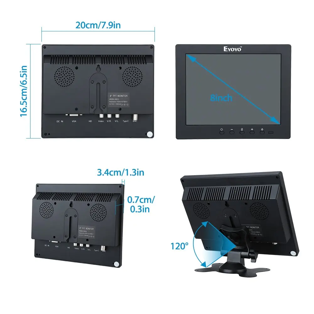 EYOYO EM08C 8 дюймов ips lcd монитор 1024X768 VGA BNC HDMI экран со встроенными динамиками для ПК DVR CCTV безопасности Survillance