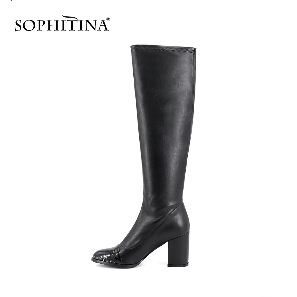 SOPHITINA/удобные женские ботинки; Высококачественная Модная уникальная обувь из овечьей кожи на молнии; высокие сапоги до колена ручной работы; SC365