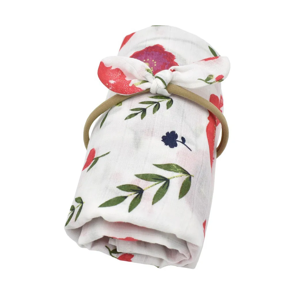 Милое одеяло для новорожденных пеленки с цветами повязка на голову мягкое спальное одеяло обертывание хлопок с повязкой на голову комплект весна лето осень