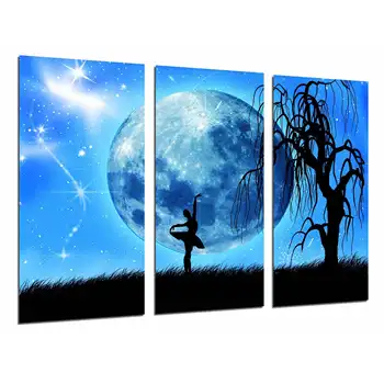 

Landscape Full Moon Silhouette of Woman Ballerina, photo print on wood, modern picture decorative 26849