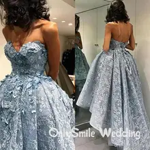 3D цветок кружева бисером пышные Высокие Низкие арабский официальный вечерний Платья Vestidos De Fiesta хиджаб Формальные платья короткие спереди