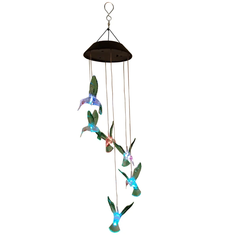 

Color Christmas Window Wind Chime Hanging Lamp Changing LED Solar Powered Hummingbird Wind Chime Light Yard Garden Deco