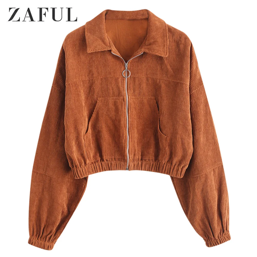 Zaful Corduroy Pocket Pull Ring Drop 