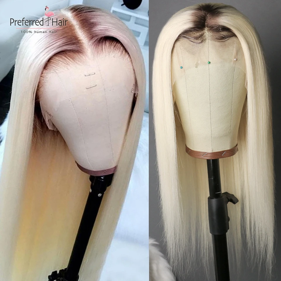 Preferred prepucked 13x6 Омбре человеческие волосы парик прямой 613 парик на кружеве с детскими волосами Remy бразильские парики для черных женщин