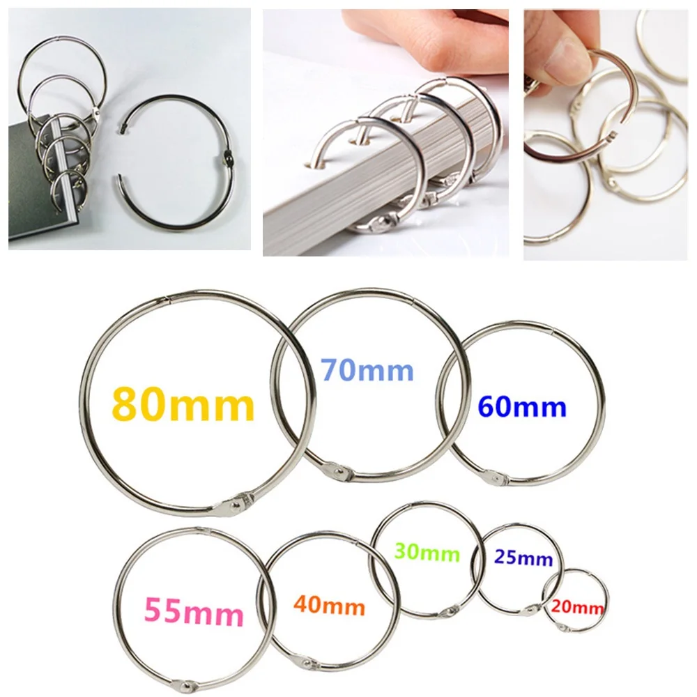 

10Pcs/lot Metal Loose Leaf Book Binder Hinged Hoop Rings Multifunctional Keychain Circle DIY Album Scrapbook Craft Notebook Ring