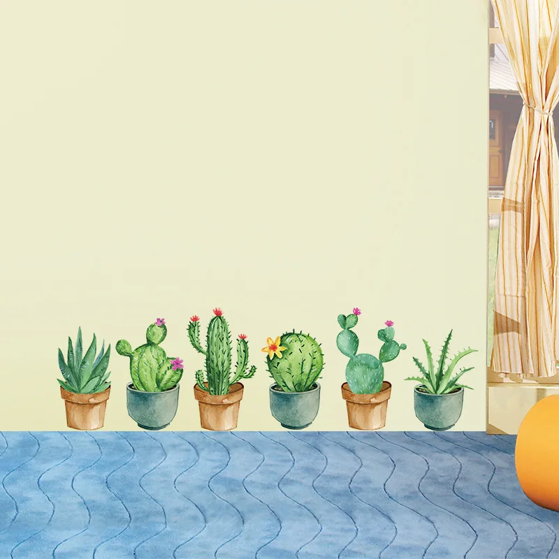 Christelle Plantes vertes en pot cactus sticker mural mignons autocollants  de chat noir, sticker mural diy peintures murales de plantes tropicales,  nature fleurs stickers muraux stickers muraux décoration de papier peint