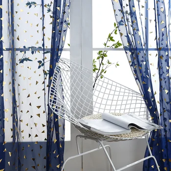 

Window Curtain Living Room Privacy Protection Soft Summery Bedroom See Through Polyester Gold Foil Home Decor Modern Metallic