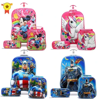 

kids Travel suitcase on wheels 3D Anime stereo Student trolley case set Cute boy girl cartoon Lunch bag pencil box children gift