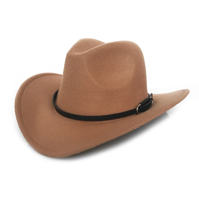 Шерстяная зимняя западная ковбойская шляпа унисекс с широкими полями Cowgirl джаз шляпа с кожаной Toca Sombrero женская шляпа в форме колпака - Цвет: CL