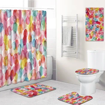 

Shower Curtain Bathroom Mat Set Toilet Cover Mat Kitchen Pad Five-Piece Carpet bathroom rug bathroom mat