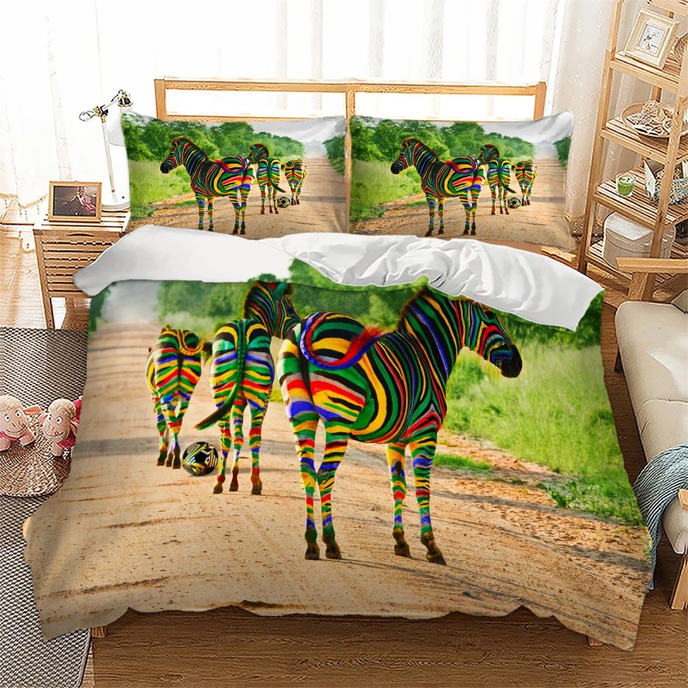 

3D Zebra Bedding Set Colorful Animal Duvet Cover With Pillowcase Twin Queen King Size Bed Set 3pcs bedlinen home textiles