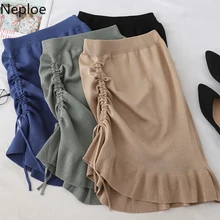 Neploe/Модная трикотажная юбка с оборками для женщин; соблазнительно обтягивающее бедра на завязках с высокой талией; Faldas Mujer; сезон осень-зима; Jupe Femme 46453