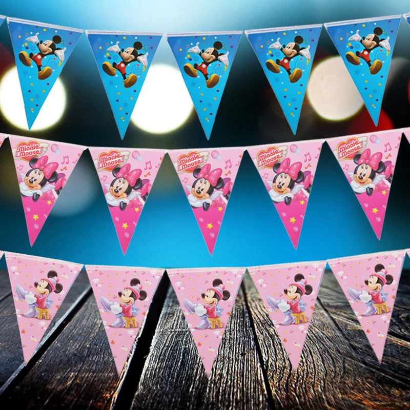 

Micky Minnie Banner Happy Birthday pull flag Boy Girl Baby Shower Happy Children's Day Birthday Party Decorations Supplies