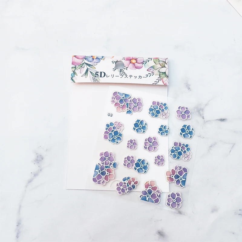 

5D Embossed Flower Series Butterfly 5D Self Adhesive Embossed Nail Stickers Acrylic Engraved Nail Water Decals DIY Summer Decor