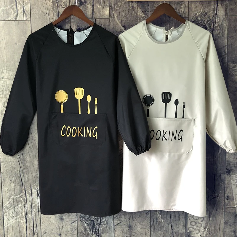 Kitchen smock long-sleeved apron waterproof and oil-proof Korean fashion adult men and women home work custom LOGO printing