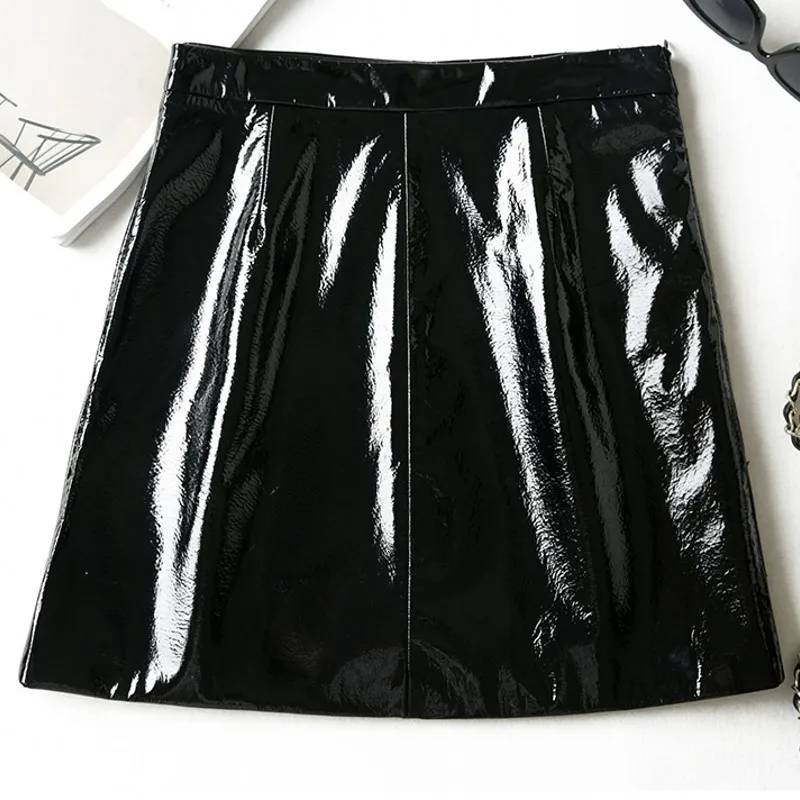 Luxe 100% Lederen Rok Womens 2020 Herfst Mini A-lijn Schapenvacht Rokken Lady Skinny Elegante Zwarte Heldere Hoge Taille Rok Ster Luxe 100% Lederen Rok Womens 2020 Herfst Mini A-lijn Schapenvacht Rokken Lady Skinny Elegante Zwarte Heldere Hoge Taille Rok Ster