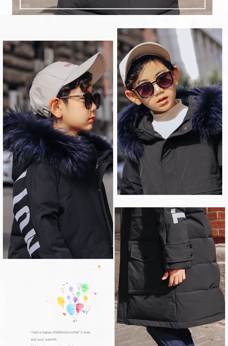 New Fashion Winter Children Down Long Jackets Warm Kids Outerwear Coat For Teens Boys 6 10 12 14 Yrs Parka real fur clothes