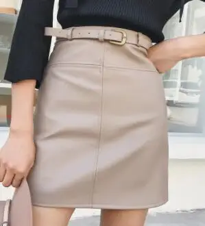 

Include Belt PU Leather A-Line Skirt For Women High Waist Office Wear Skirts Female short Skirt with Belt