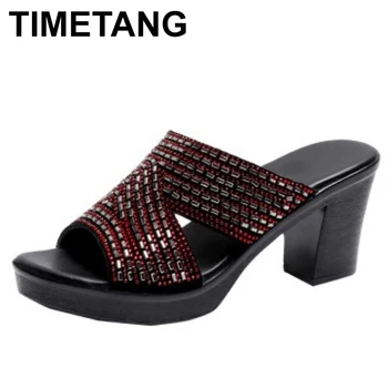 

TIMETANG2020 new Korean version of the thick with rhinestones wild clothes fashion word women slippers
