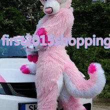 Профессиональный длинный мех розовый Хаски талисман костюм лиса собака Взрослый необычный костюм унисекс