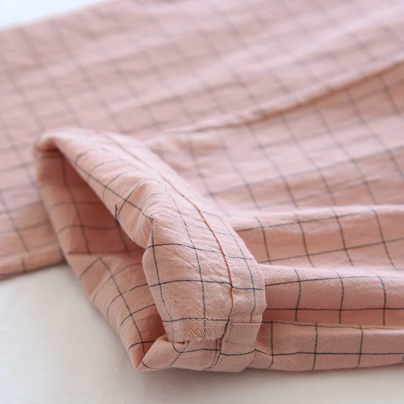 couple Washed Cotton Trousers Thin Men And Women Home Pants Elastic Waist Sleep Bottoms Plaid Lounge Pants Home Sleepwear 2021_ecoleips.com