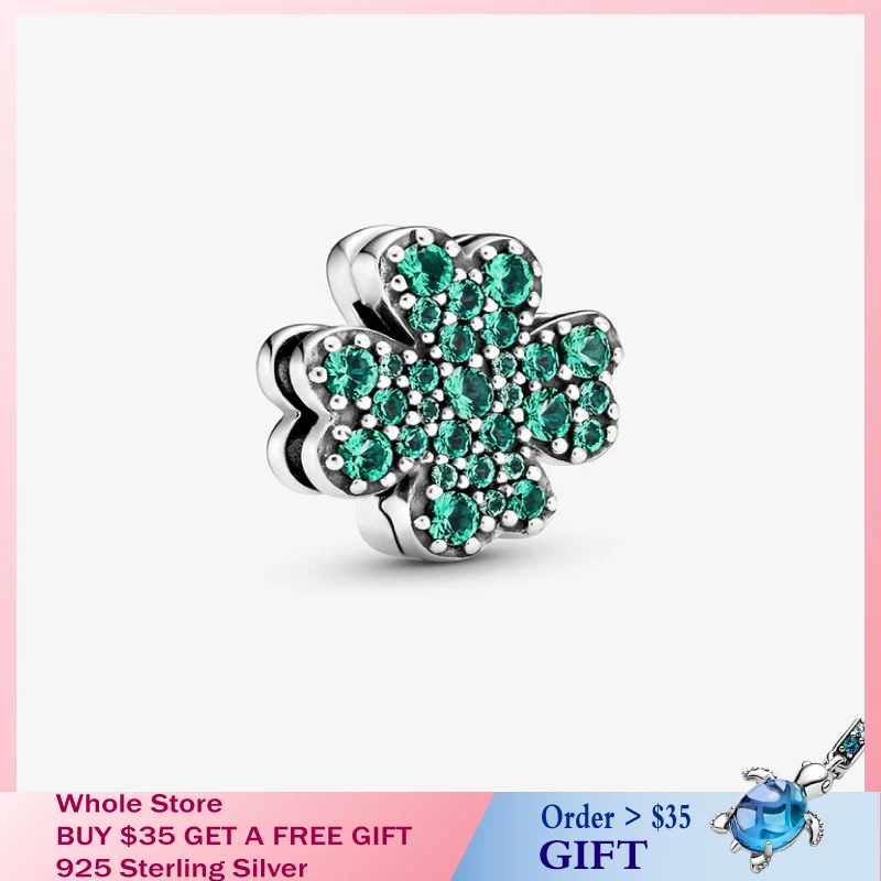 

Fashion 925 Sterling Silver Beads Pave Setting Four-Leaf Clip Charms fit Original Pandora Bracelets Women DIY Jewelry 2020 HOT
