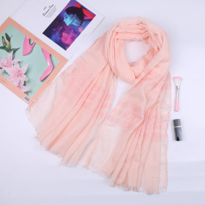 Glitter stripe hijab scarf shimmer cotton shawls muslim fringed shawls wraps fashion headband scarves 10pcs/lot - Цвет: 3