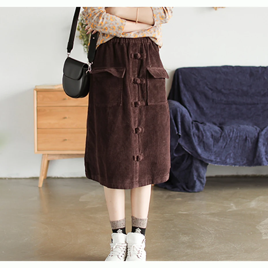 Женская Вельветовая юбка из хлопка, Ретро стиль, большая, свободная, длинная, толстая, модная, повседневная, для осени и зимы, AZ39243419