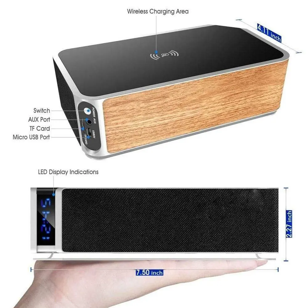 Wireless Bluetooth V5.0 Speaker with Alarm Clock