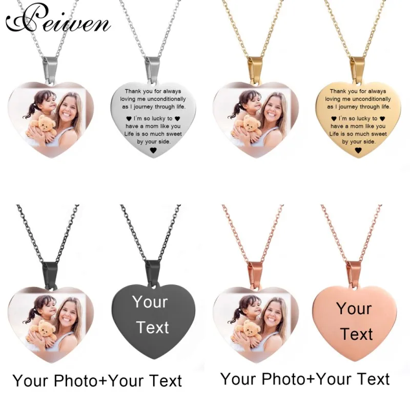 

Personalized Nameplate Custom Name Photo Necklace Heart Shape Stainless Steel Necklace Women Men Customized Jewelry Mothers Day