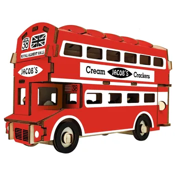 

Double Decker Bus DIY 3D Wooden Puzzle Woodcraft Assembly Kit Cutting Wood Toys For Christmas Gift 3135