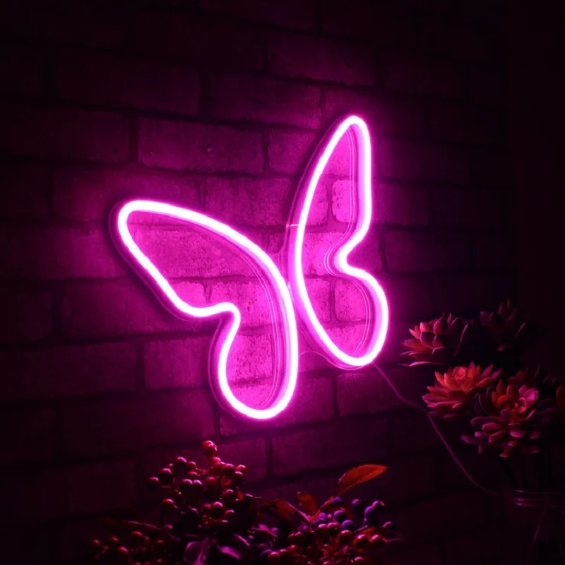 カスタムネオンサインシンプルな蝶ライトledかわいい壁アクリル美しい装飾家庭用屋内ルームティーンエイジャー Plaques Signs Aliexpress