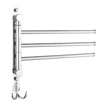 

Rustproof Kitchen Home Stainless Steel Swivel Towel Rack Holder Organizer With Hook For Bathroom Heavy Duty Wall Mount