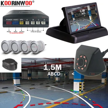 

Koorinwoo Dynamic Trajectory LCD 4.3 Folding Monitor Car Parking Sensor Rearview Camera Buzzer Radars Show Distance Black White