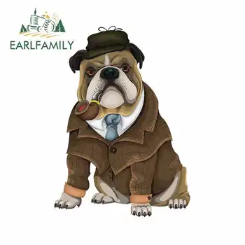 

EARLFAMILY 13cm x 9.1cm Detective Bulldog Decal Funny Car Sticker Anime Graffiti Sticker Car Window Rear Windshield Decoration