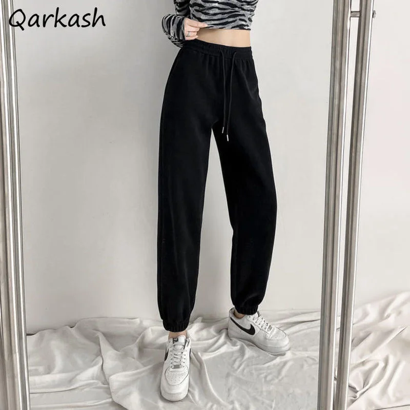 

Straight Pants Women Unisex Vintage Stylish Solid Preppy Style Drawstring Harajuku College Student All-match High Street Empire
