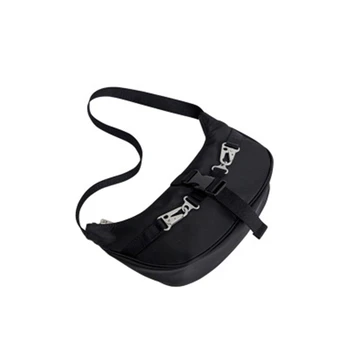 

New 2020 soft nylon single shoulder bag personality crescent type simple armpit bag splice cross women handbag