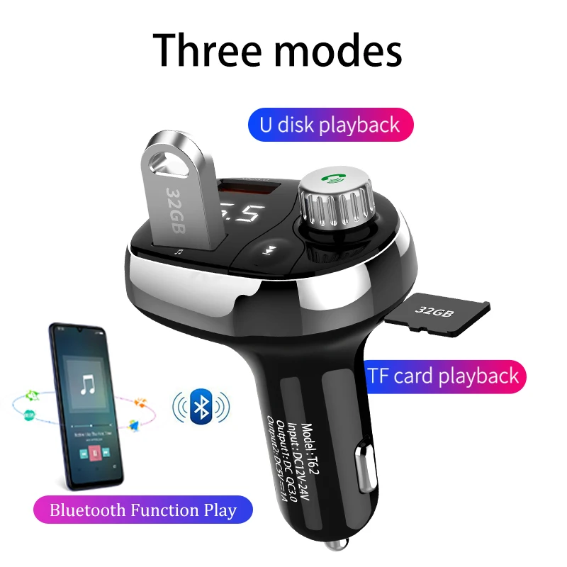 FM модулятор KORSEED автомобильный беспроводной с поддержкой Bluetooth и 2 USB