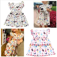 Платье принцессы для маленьких девочек; летнее платье Эльзы с рукавами-крылышками; платье для дня рождения из молочного шелка; платье с изображением Минни и единорога; одежда