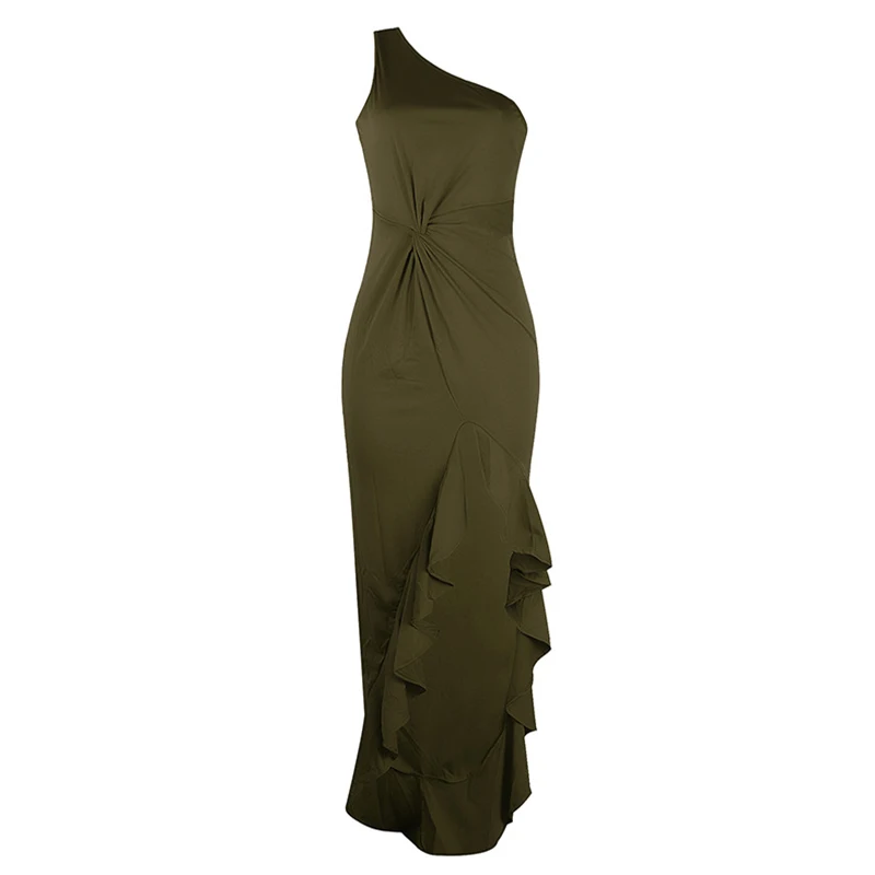 Сексуальное платье с рюшами с открытыми плечами вечерние черное длинное платье Для женщин Bodycon платье осень красный элегантный блеск платье год Винтаж Vestidos - Цвет: Green