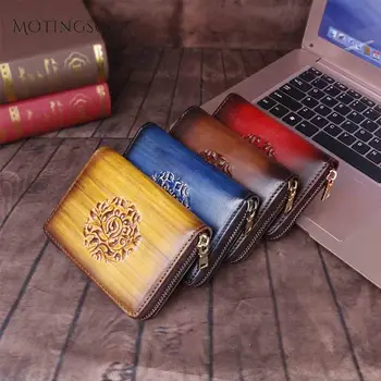 

Vintage Cowhide Genuine Leather Women Wallet National Style Real Leather Card Holder Purse Clutch Bag Luxury Design 2020 New