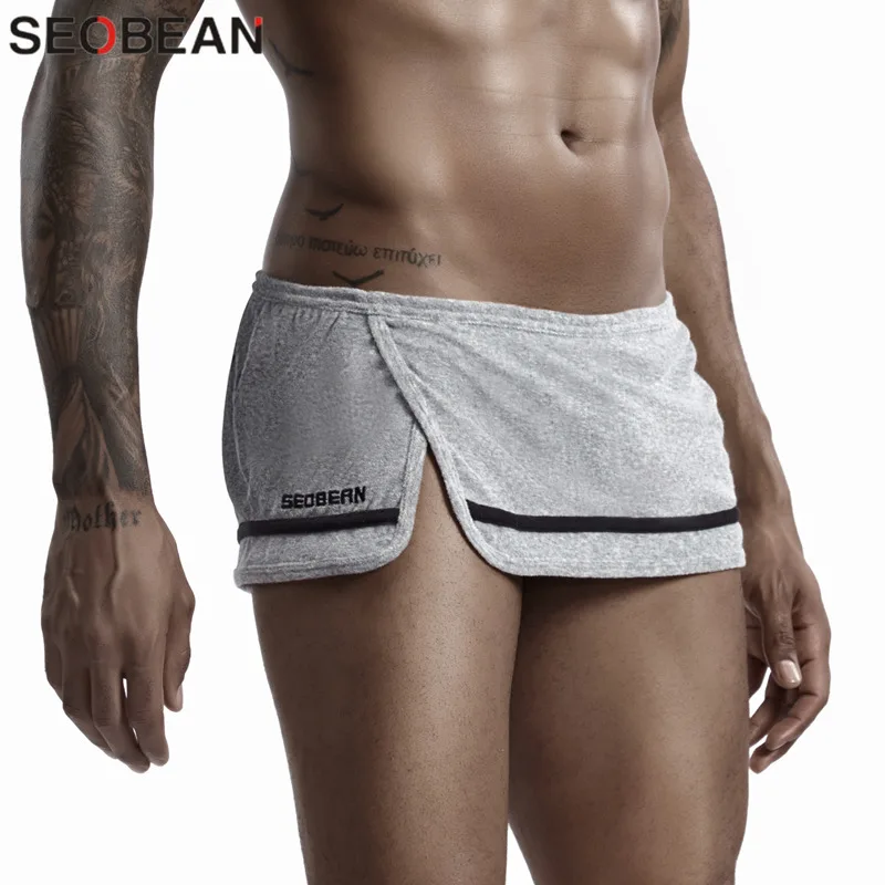 lounge pajama bottoms men s sexy underwear shorts home sleepwear side split loose pajamas pants sleep shorts men nightdress Sleepwear Men Pajamas Bottoms Sexy Men's Side Split Pajamas Shorts Loose Home Lounge Boxer Shorts Fashion Nightwear